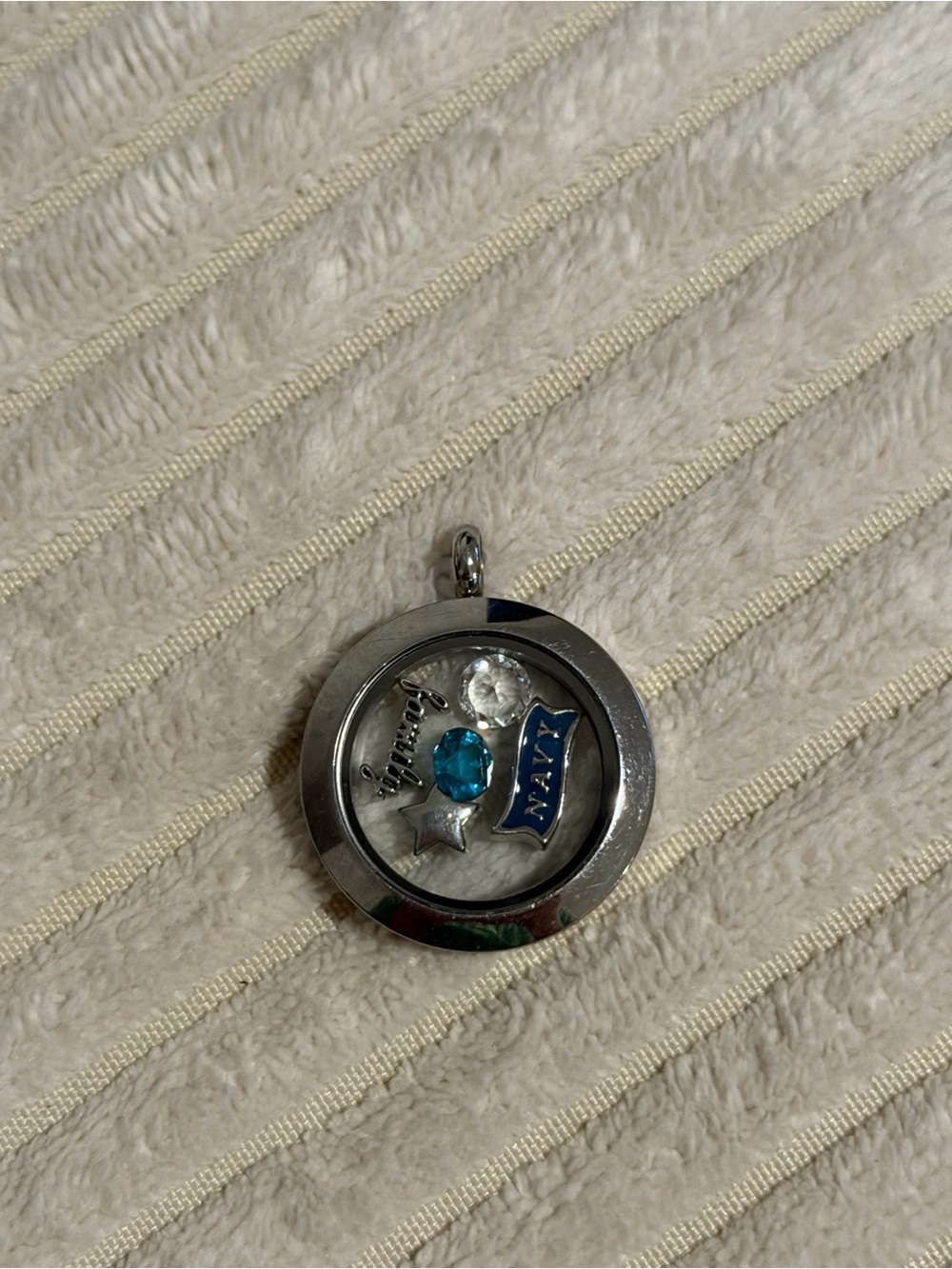 Navy Blue and Silver Floating Charm Pendant Necklace